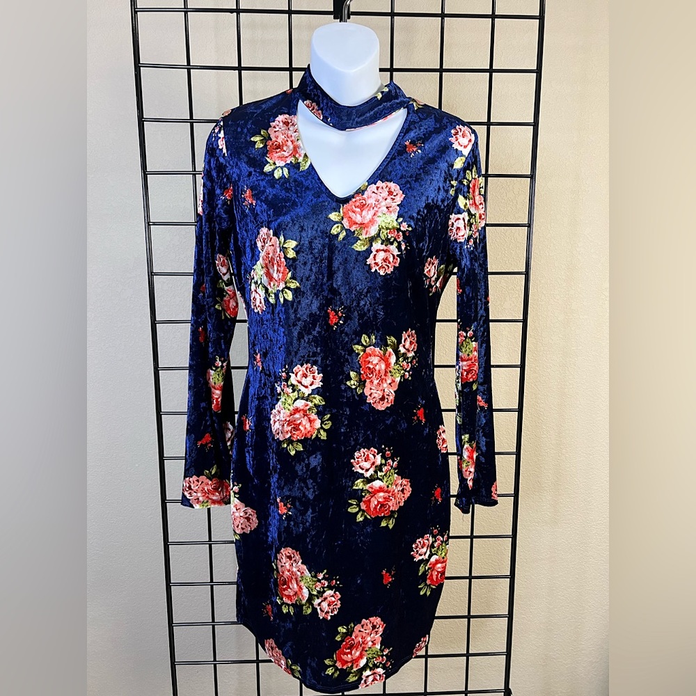 Size 6-8 Stunning long sleeve velour floral mini dress from downtown LA